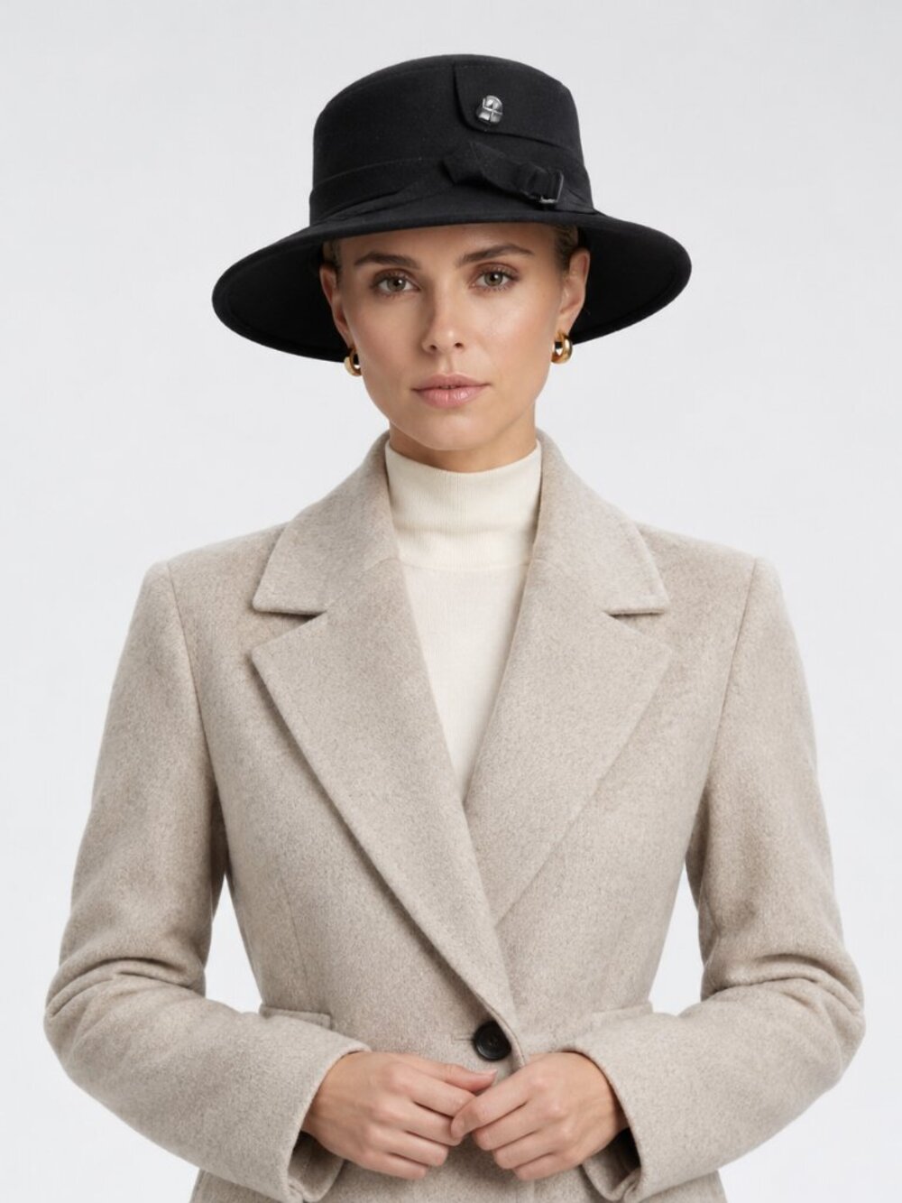 Nine West Classic Womens Wool Felt bucket Hat Button Buckle Accents